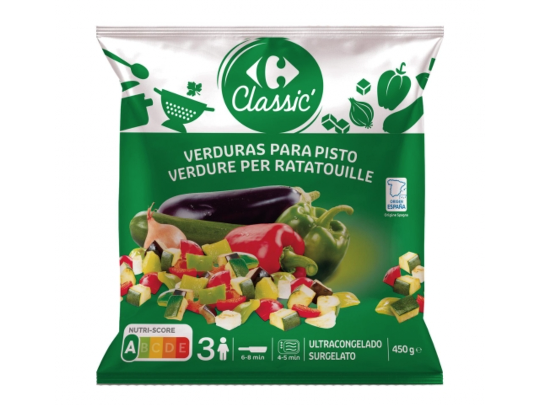 Pisto con tortilla francesa y vasito de espirales.